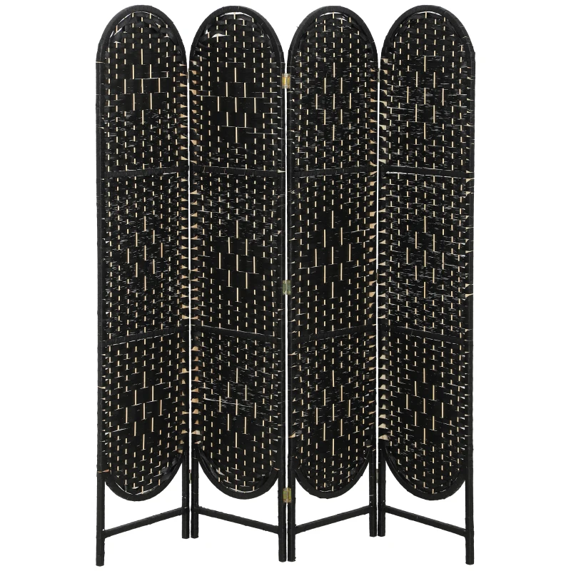 HOMCOM Bohemian Privacy Screen, Folding Room Divider with 4 Panels and Arched Top for Bedroom Living Room Office, Black