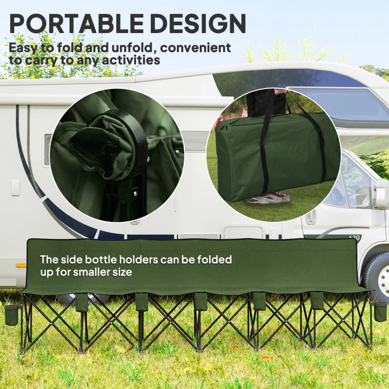 Outsunny 6 Seat Folding Camping Chair with Cup Holder and Carrying Case for Camping, Picnic, Sports Events, Dark Green