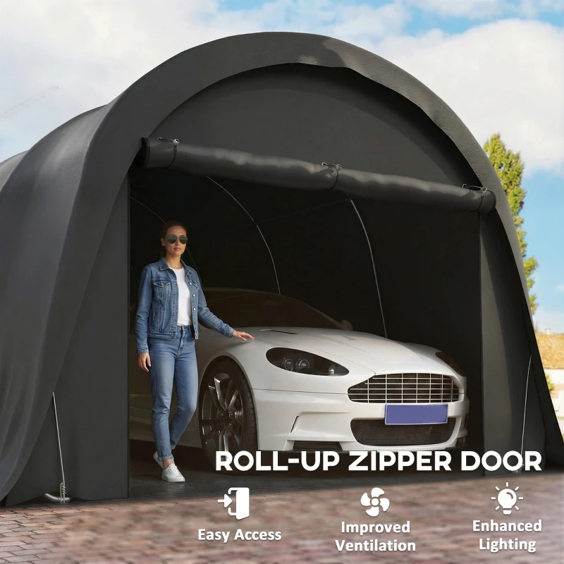 Outsunny 12' x 23.6' Heavy Duty Carport, UPF50+ Portable Garage Car Canopy Tent with Galvanized Frame, Large Door, Dark Gray