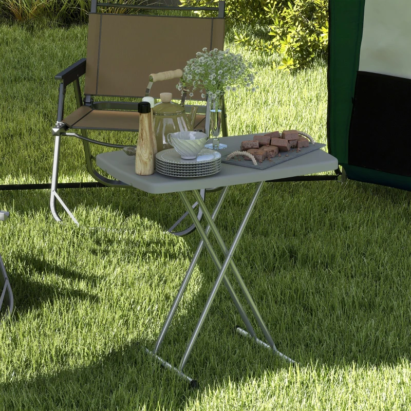 Outsunny Portable Patio Side Table, Height Adjustable Outdoor Side Table, Folding Balcony Table with Metal Frame, Dark Grey