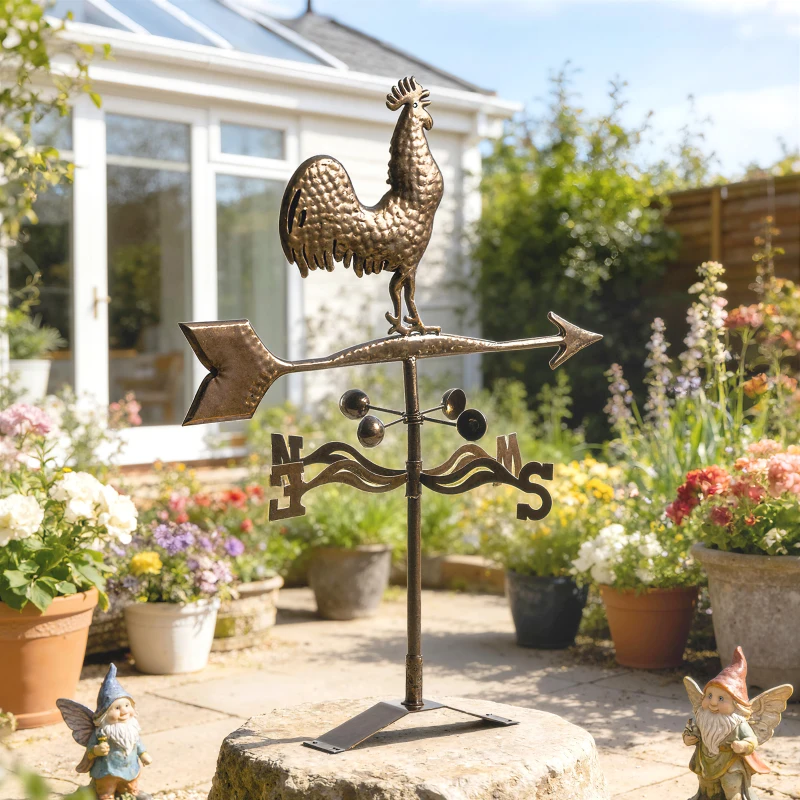 Outsunny Metal Rooster Weathervane, Roof Mount Wind Direction Indicator, Outdoor Weather Vanes