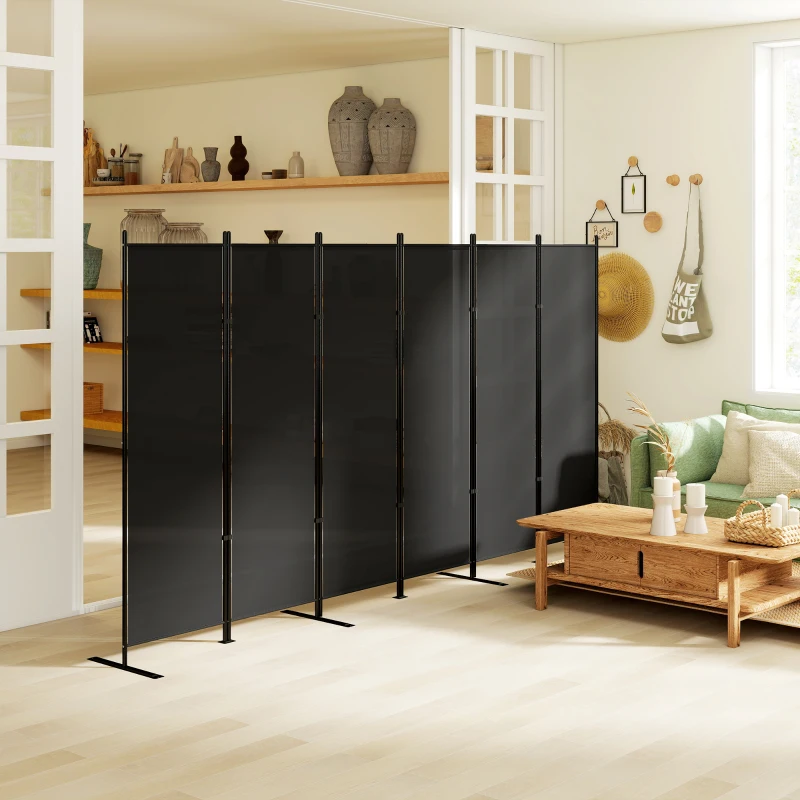 HOMCOM 6 Panel Room Divider, 6 Ft Folding Privacy Screen, Portable Freestanding Partition Wall Divider, Charcoal Grey