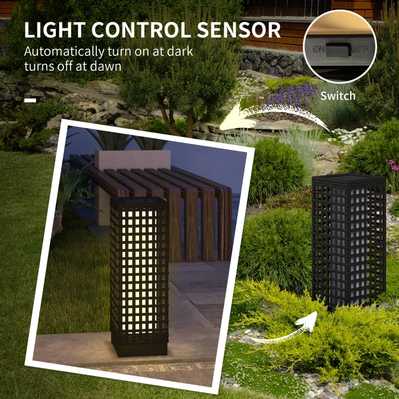 Outsunny Wicker Solar Outdoor Lamp, Decorative Floor Lamp with Auto On/Off LED Lights, IP44 for Patio, Porch, Pathway, Black