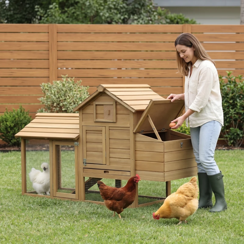 PawHut 59" Small Wooden Chicken coop Hen House Poultry Cage for Outdoor Backyard with 2 Doors, Nesting Box and Removable Tray, Natural Wood