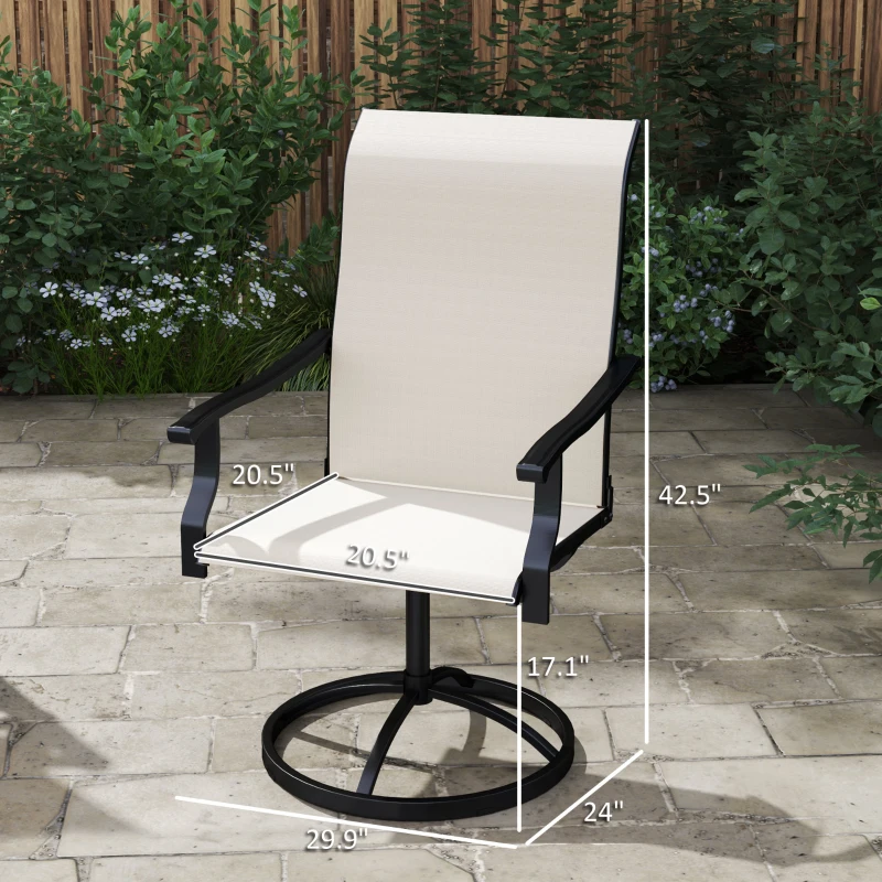 Outsunny Patio Swivel Chairs Set of 2, High Back Patio Dining Chairs with All-Weather Mesh for Backyard, Lawn, Garden, Cream