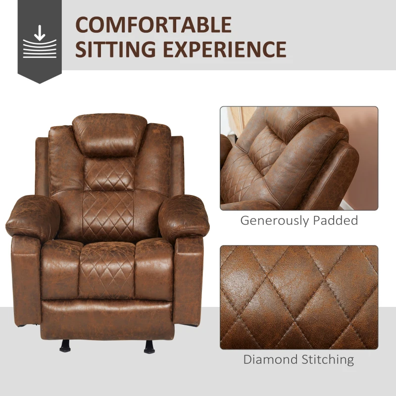 HOMCOM Overstuffed Manual Recliner Chair with Thick Sponge Padded Headrest and Armrest, Rocking Function, for Living Room, Brown