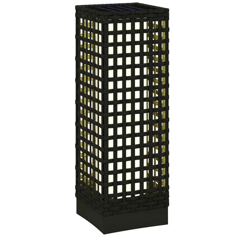 Outsunny Wicker Solar Outdoor Lamp, Decorative Floor Lamp with Auto On/Off LED Lights, IP44 for Patio, Porch, Pathway, Black