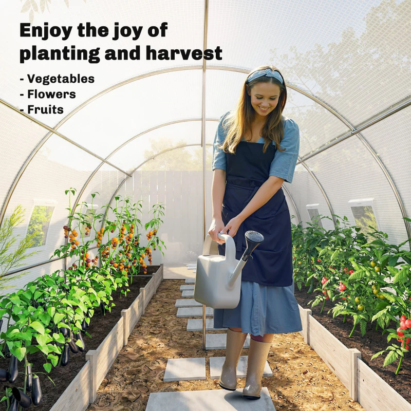 Outsunny Walk-in Tunnel Greenhouse, Plant Hot House w/ Support Rods, Roll-up Mesh Door, Mesh Windows, 13'x9.8'x6.6', White