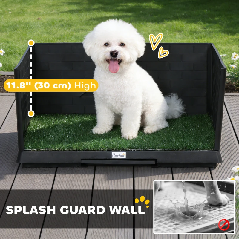 PawHut Dog Grass Pad with High Walls and Tray, Indoor Potty Tray for Puppy Training, Pee Pad Holder with Artificial Grass
