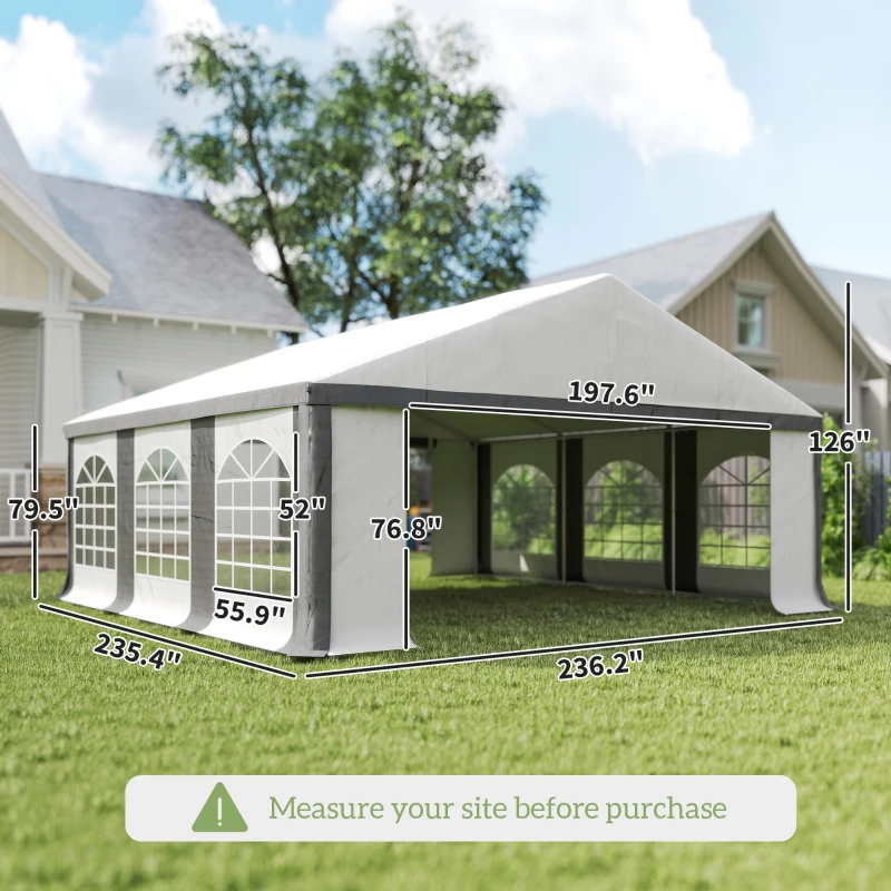 Outsunny 20' x 20' Heavy-duty Large Wedding Tent, Outdoor Carport Garage Party Tent, Patio Gazebo Canopy with Sidewall, Gray