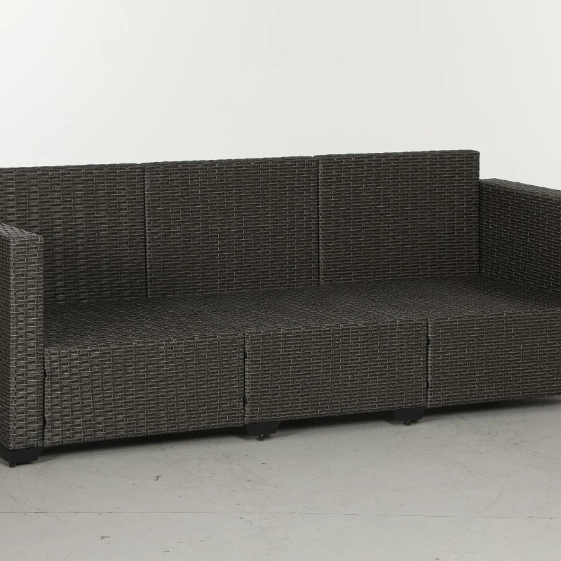 Outsunny Patio Couch PE Wicker Deep Seating Outdoor Sofa with Removable Cushions, 3 Seater Rattan Sofa, Outdoor Furniture for Balcony, Deck, Garden and Poolside, Cream White