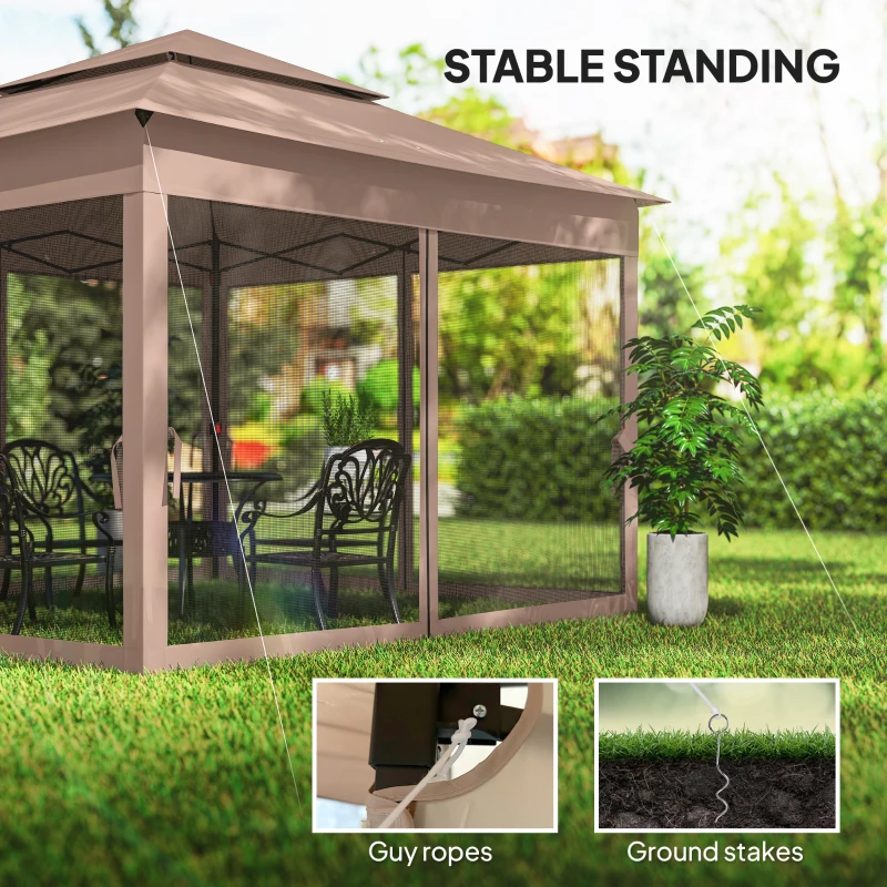 Outsunny Outdoor Patio Pop Up Canopy Gazebo Shelter with Zipper Netting, Carry Bag, 11' x 11', Brown