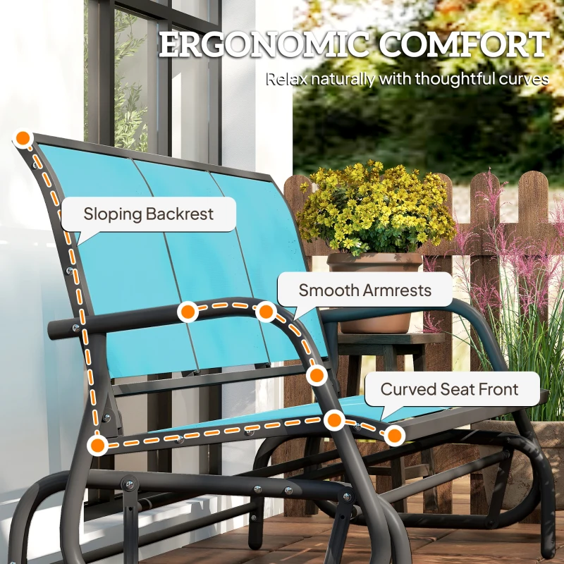 Outsunny 3-Seat Outdoor Glider Chair, Patio Rocking Chair, Steel Frame, Sling Fabric Seat for Garden, Backyard, Lawn, Blue