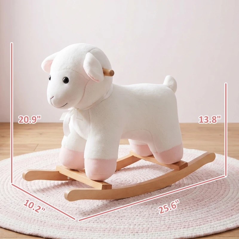 Qaba Lamb Rocking Horse Sheep, Nursery Stuffed Animal Ride On Rocker for Kids, Wooden Plush, White