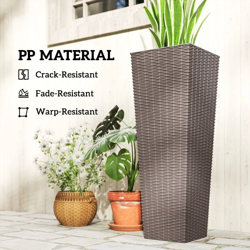 Outsunny 32 Inch Tall Planters for Outdoor Plants, Set of 2 Plastic Flower Pots with Drainage Holes, Brown