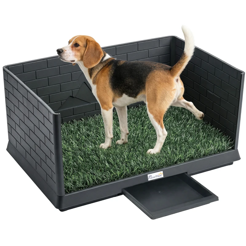 PawHut Dog Grass Pad with High Walls and Tray, Indoor Potty Tray for Puppy Training, Pee Pad Holder with Artificial Grass