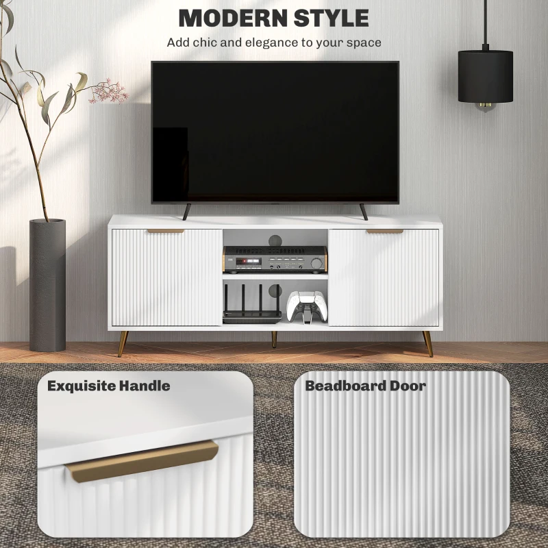 HOMCOM TV Stand with Storage for 55 Inch TV, Modern TV Cabinet with 2 Open Shelves and 2 Cabinets for Living Room, White