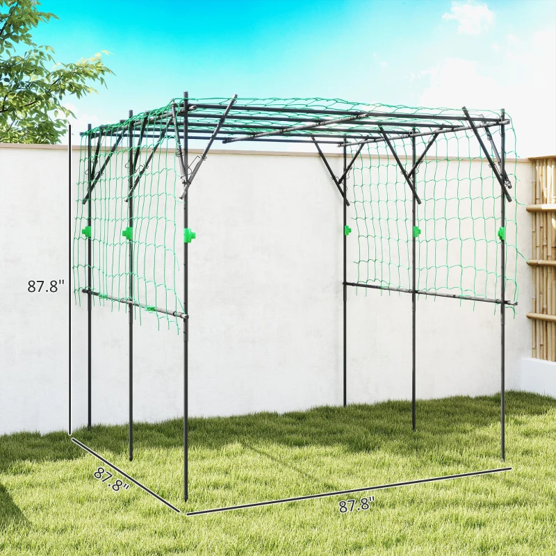 Outsunny Garden Arch Trellis, 7.3 FT Tall Metal Plant Trellis Support with Climbing Net, Cucumber Trellis for Vegetables, Black