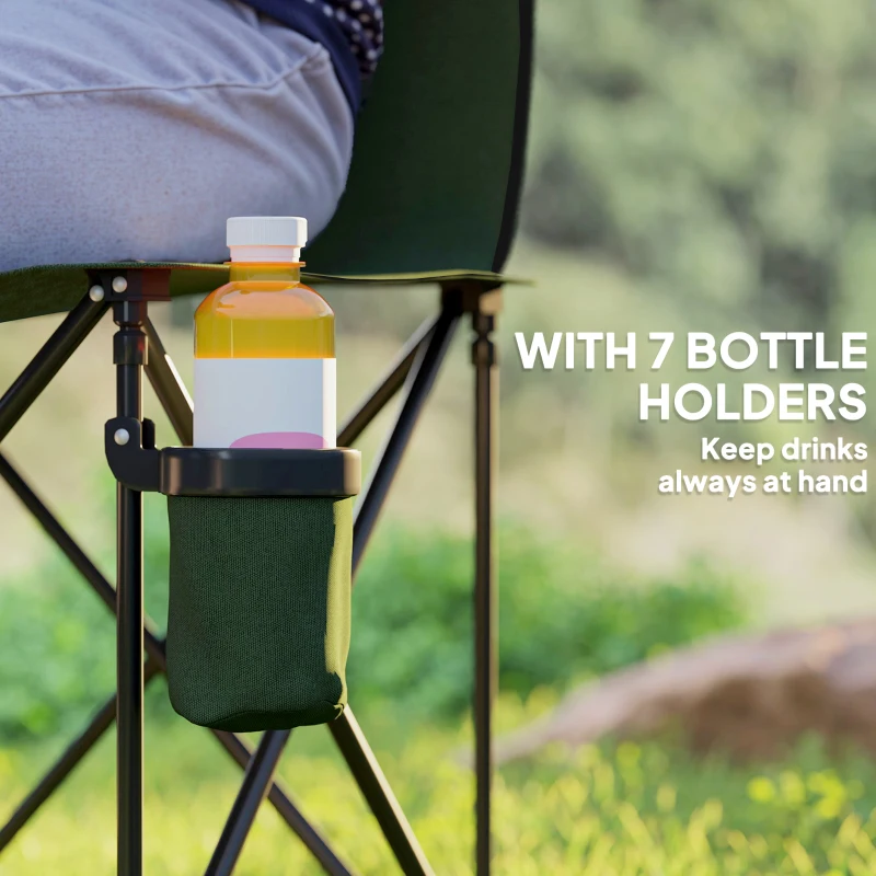 Outsunny 6 Seat Folding Camping Chair with Cup Holder and Carrying Case for Camping, Picnic, Sports Events, Dark Green