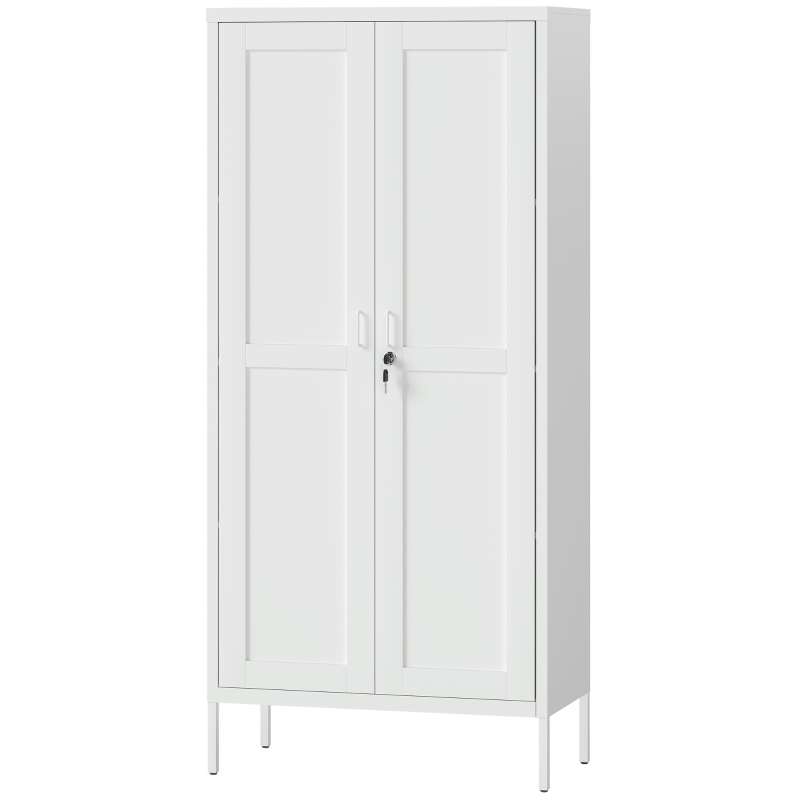 HOMCOM Office Storage Cabinet, Lockable Filing Cabinet with 3 Adjustable Shelves and 2 Doors for Home Office, Garage, White