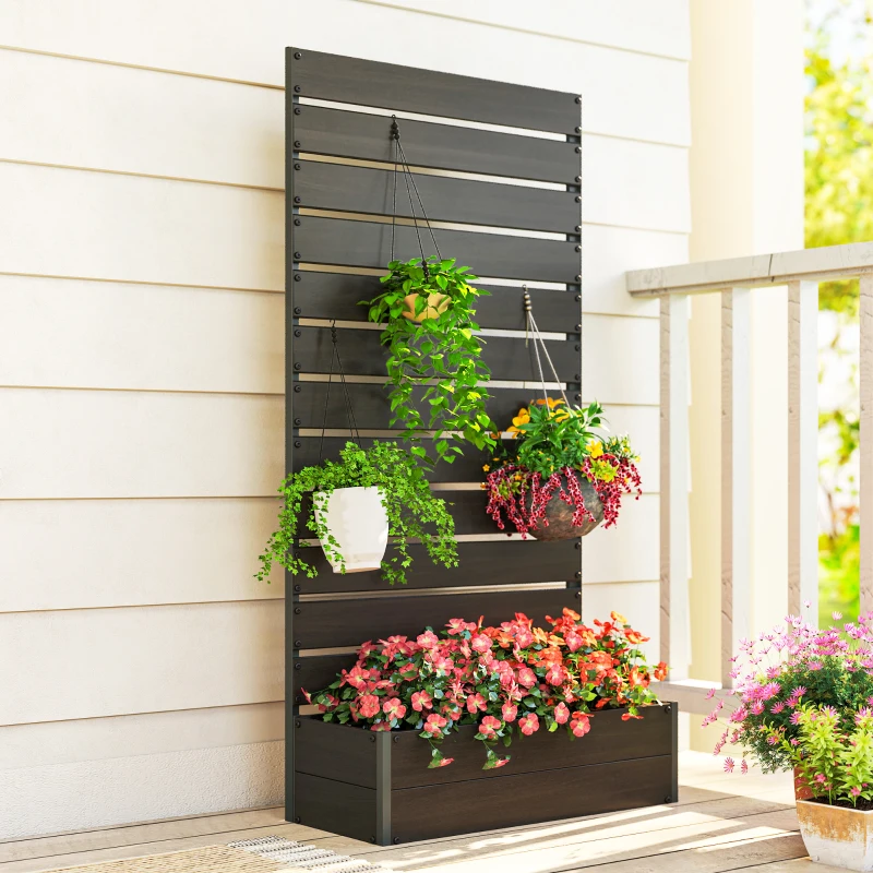 Outsunny Trellis Planter for Climbing Plants, Raised Garden Bed with Trellis, Planter Box for Outdoor Garden, Black