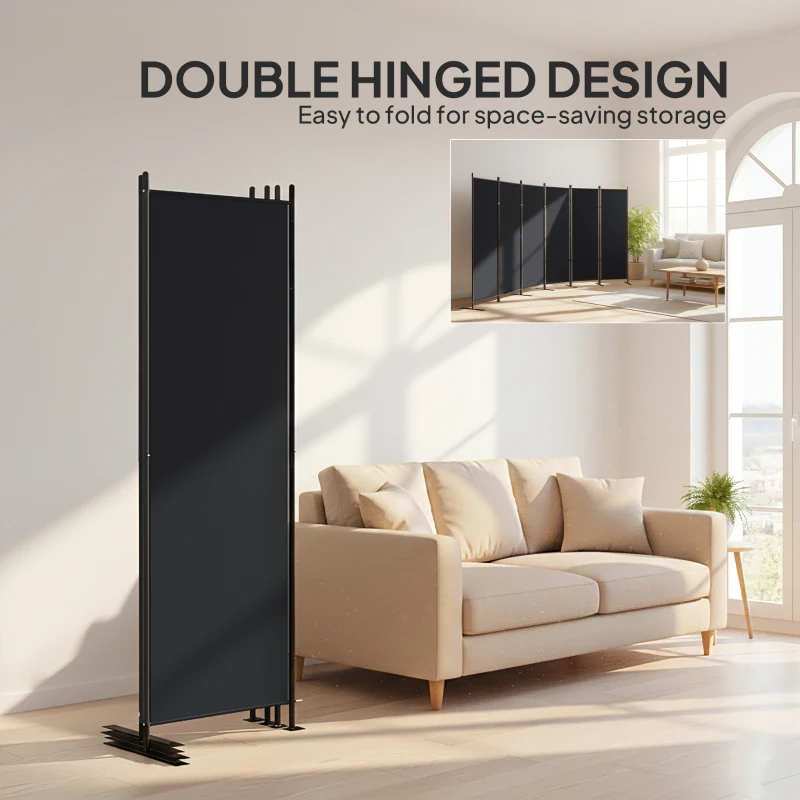 HOMCOM 6 Panel Room Divider, 6 Ft Folding Privacy Screen, Portable Freestanding Partition Wall Divider, Black