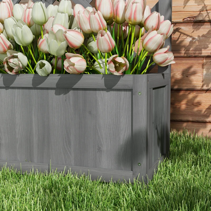 Outsunny Wood Planter with Trellis for Vine Climbing, Raised Garden Bed to Grow Vegetables for Backyard, 28" x 11" x 46", Grey
