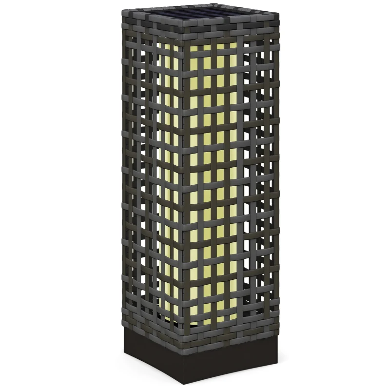 Outsunny Wicker Solar Outdoor Lamp, Decorative Floor Lamp with Auto On/Off LED Lights, IP44 for Patio, Porch, Pathway, Grey