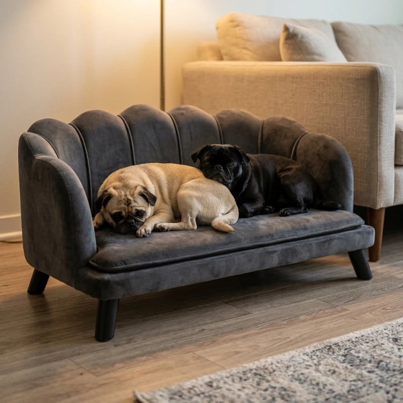 PawHut Pearl Design Pet Sofa for Medium and Large Sized Dogs, Pet Bed with Cushion and Solid Wood Legs, Charcoal Gray