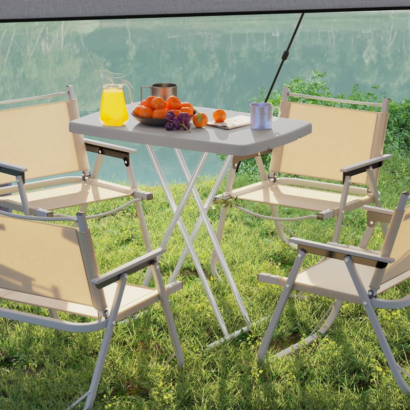Outsunny Portable Patio Side Table, Height Adjustable Outdoor Side Table, Folding Balcony Table with Metal Frame, Dark Grey