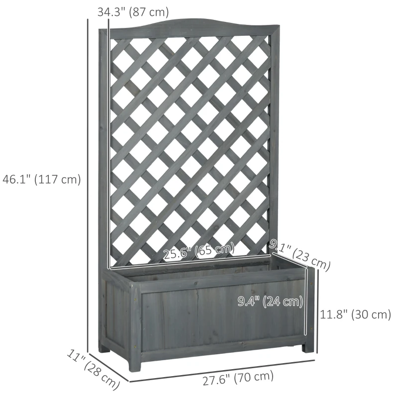 Outsunny Wood Planter with Trellis for Vine Climbing, Raised Garden Bed to Grow Vegetables for Backyard, 28" x 11" x 46", Grey