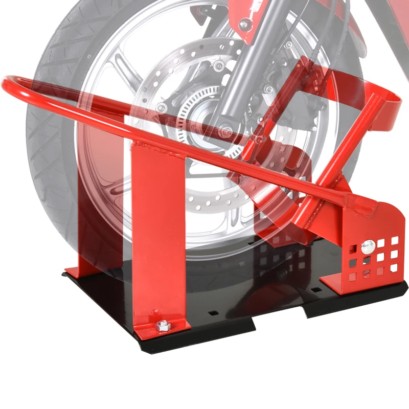 HOMCOM Motorcycle Wheel Chock with 12 Adjustable Pre-Drilled Holes, 990 lbs Capacity, Red