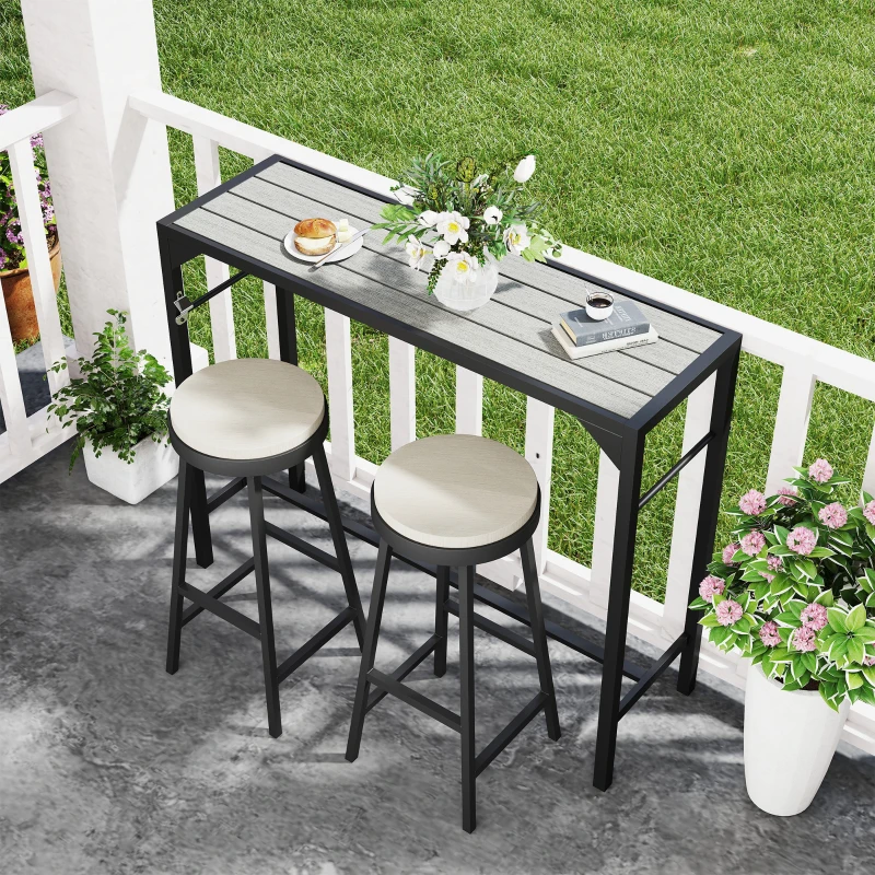 Outsunny Bar Height Outdoor Table with Built-In Bottle Opener, Patio Bar Table with Wood Grain Plastic Top, 47.2" x 15" x 39"
