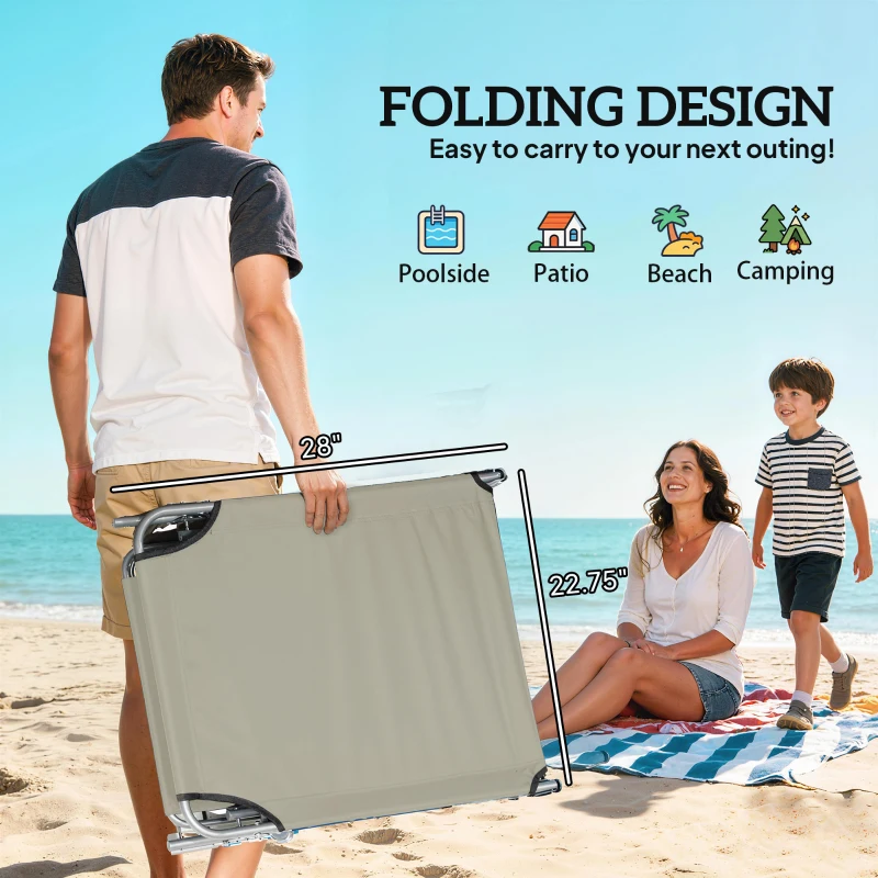 Outsunny Outdoor Pool Chaise Lounge Chair, Folding Tanning Chair with Sun Shade, Cream White