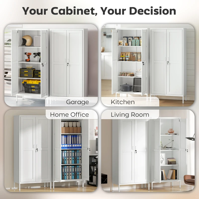 HOMCOM Office Storage Cabinet, Lockable Filing Cabinet with 3 Adjustable Shelves and 2 Doors for Home Office, Garage, White