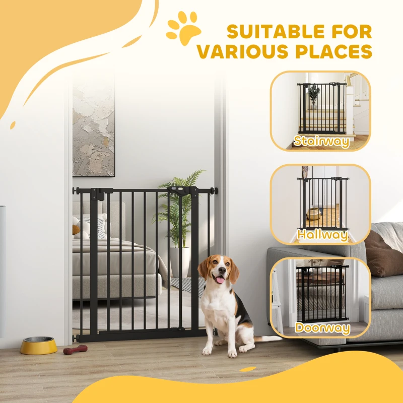PawHut 30 Inch Tall Pet Gate with Door Dog Gate and Barrier Indoor for Stairs, Pressure-Mounted Safety Gate, Black