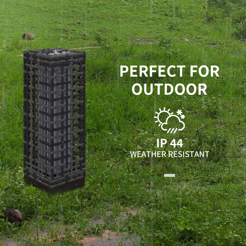 Outsunny Wicker Solar Outdoor Lamp, Decorative Floor Lamp with Auto On/Off LED Lights, IP44 for Patio, Porch, Pathway, Grey