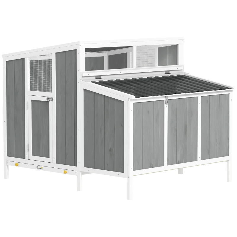 PawHut Chicken Coop, Wooden Chicken House for 4-6 Hens, Outdoor Hen House with Nesting Box, Pull-Out Tray and Weatherproof Roof