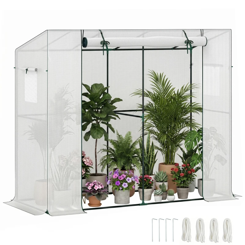 Outsunny Walk-in Portable Greenhouse Small Greenhouse for Outdoors with UV-resistant PE Cover, 6.6' x 2.5' x 5.6' White