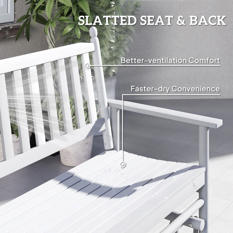 Outsunny Wooden Patio Glider Bench, Wood Log Outdoor Loveseat with High Back and Armrests, Heavy Duty 550lbs Capacity, 2-Seat, White
