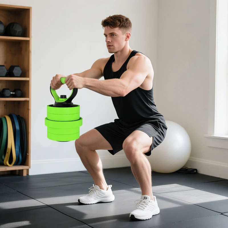 Soozier 66lbs 4-in-1 Adjustable Weight Dumbbell Set, Barbell, Kettlebell, Push Up Stand, Green