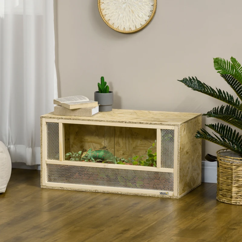 PawHut Wooden Reptile Terrarium with Sliding Door for Chameleon, Lizard, Snake, Frog, Turtle, 31.5" x 15.7" x 15.7"