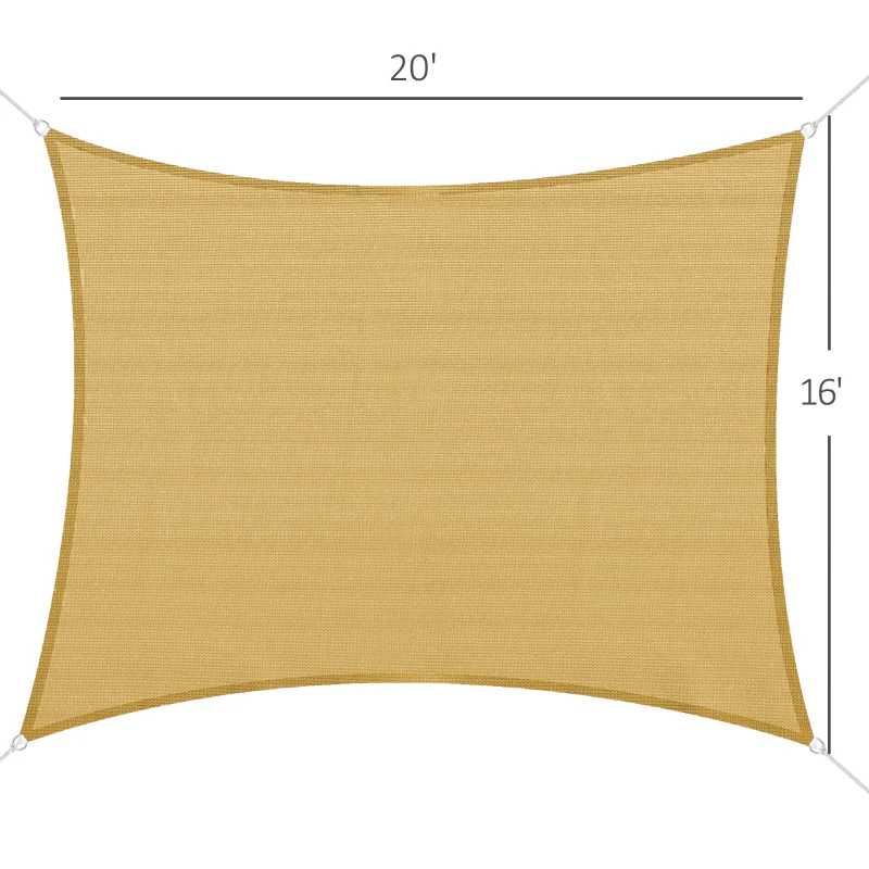 Outsunny 16' x 20' Sun Shade Sail Canopy Outdoor Shade Sail Cloth for Patio Deck Yard with D-Rings and Rope Included, Sand