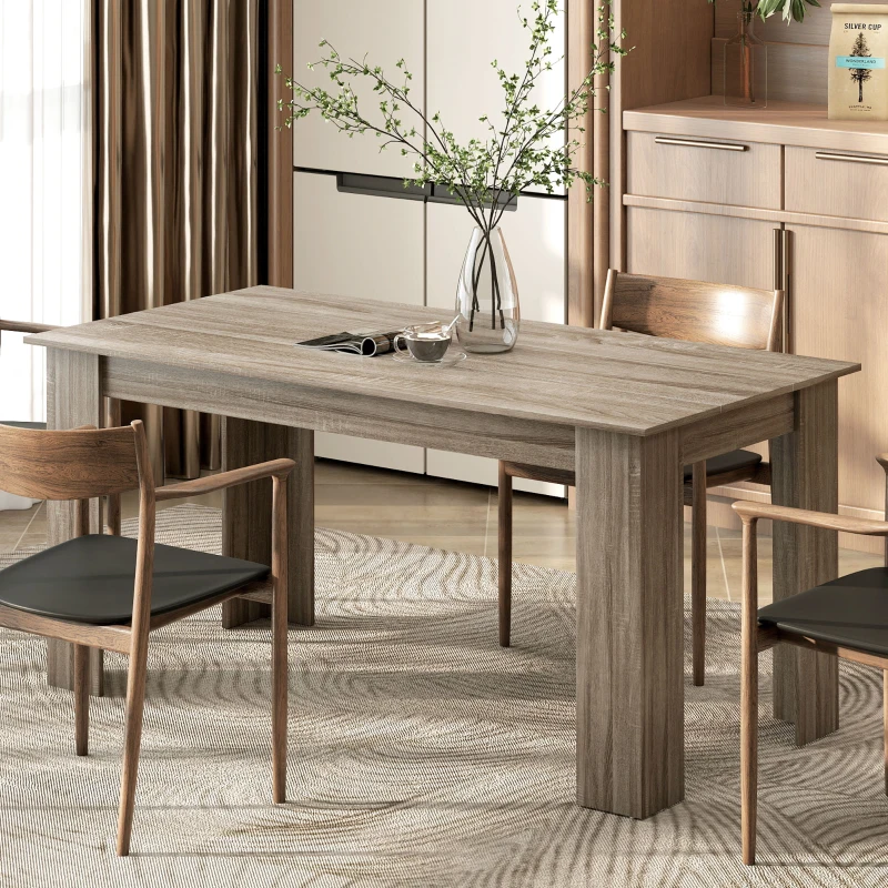 HOMCOM 63" Kitchen Table for 4-6 People, Dining Table with Wood Effect for Dining Room, Grey
