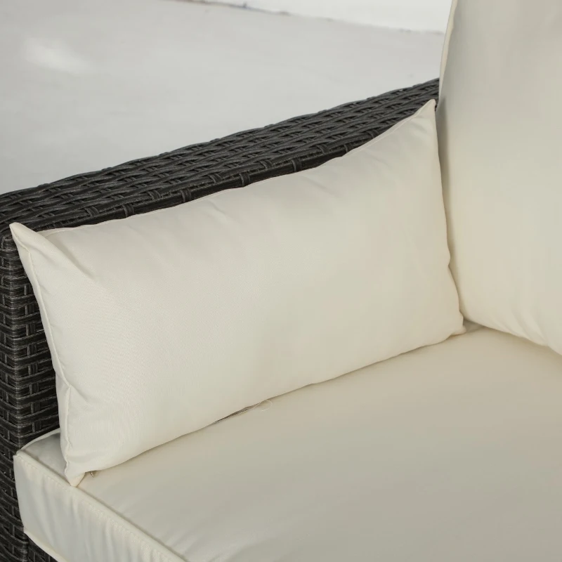 Outsunny Patio Couch PE Wicker Deep Seating Outdoor Sofa with Removable Cushions, 3 Seater Rattan Sofa, Outdoor Furniture for Balcony, Deck, Garden and Poolside, Cream White