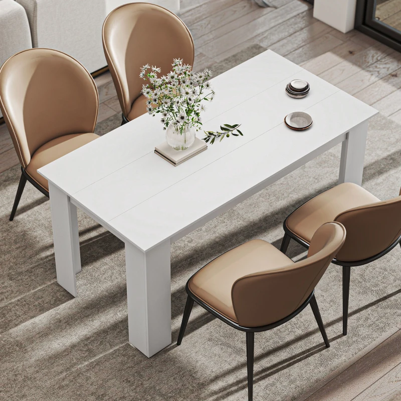 HOMCOM 63" Kitchen Table for 4-6 People, Dining Table with Wood Effect for Dining Room, White