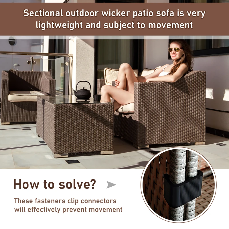 Outsunny Set of 10 Fasteners Clip Outdoor Furniture Connectors Rattan Wicker Sofa Connectors