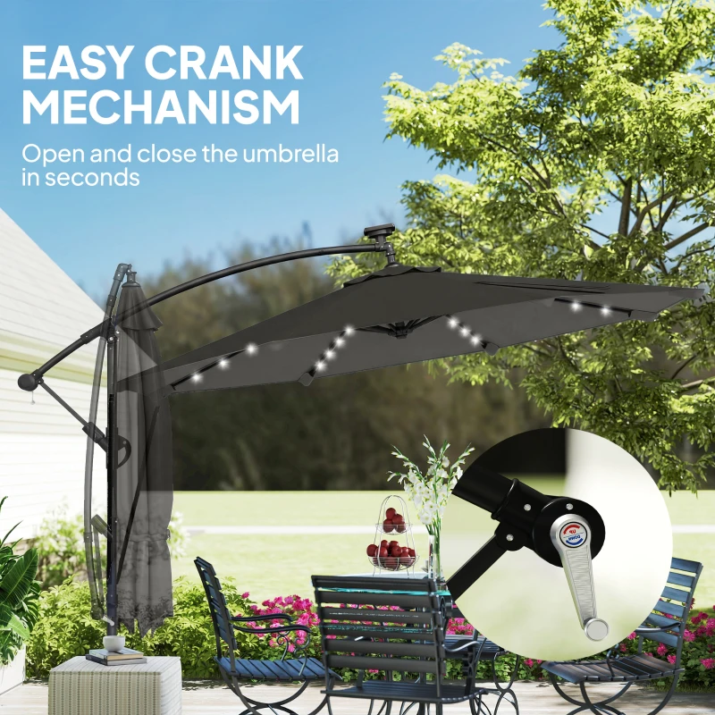 Outsunny 11.3 ft Cantilever Patio Umbrella with Light, Cover, Aluminium UPF50+ Offset Outdoor Umbrella Parasol, Dark Grey