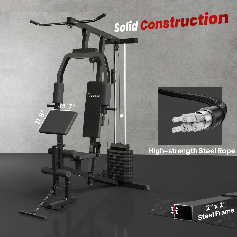 Soozier Multifunction Home Gym System, Workout Station with 99Lbs Weight Stack, for Full Body Exercise