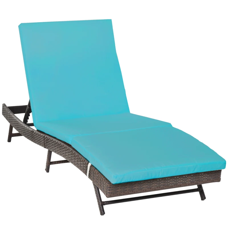 Outsunny Wicker Patio Lounger, Outdoor Recliners Lounge Chair w/ 5-Level Adjustable Backrest, Cushion for Outdoor, Turquoise